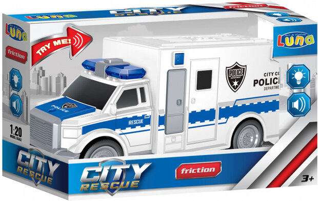 politiebus City Rescue junior 1,5V frictie 1:20 wit/blauw
