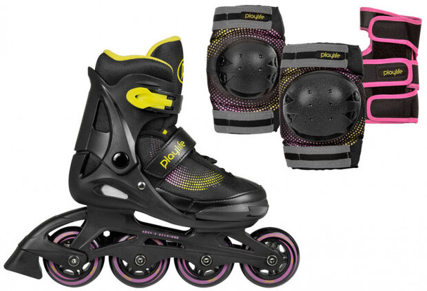 inline skates Joker combo-set 82A zwart/geel maat 31/34