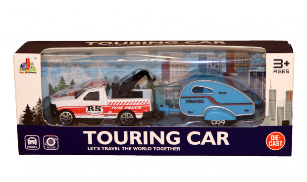 jeep Touringcar junior 15 cm die-cast wit/blauw 2-delig