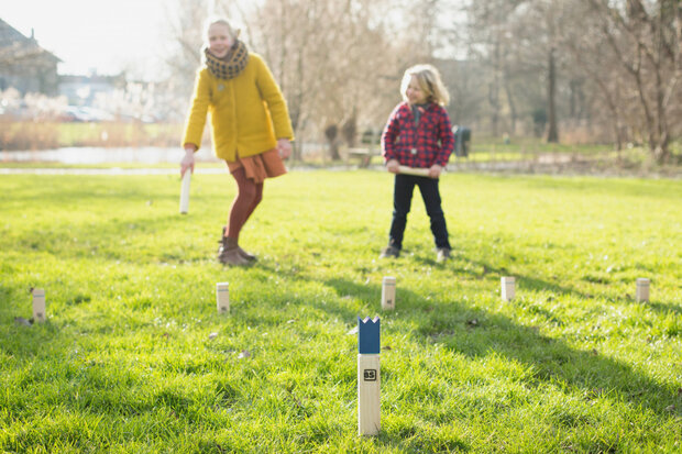 buitenspel Kubb junior 30 x 5 hout naturel/blauw