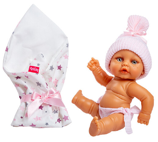 babypop met slaapzak meisjes 25 cm wit/lichtroze