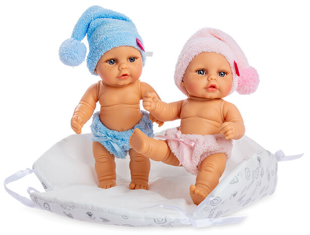 babypoppen meisjes 25 cm pluche blauw/roze 7-delig