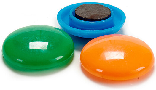 magneten 2,5 cm groen/oranje/blauw 3 stuks