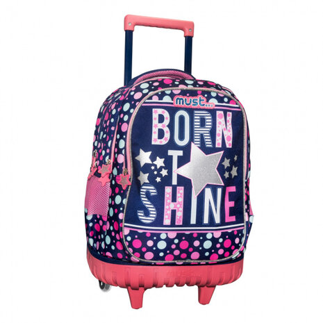 trolley rugzak Born to Shine 30 liter softcase roze/blauw