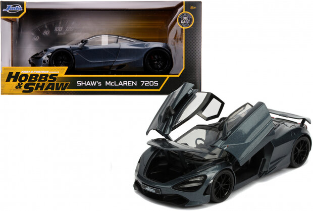 auto Fast &amp; Furious Shaw&#039;s McLaren 720S 1:24 die-cast zwart
