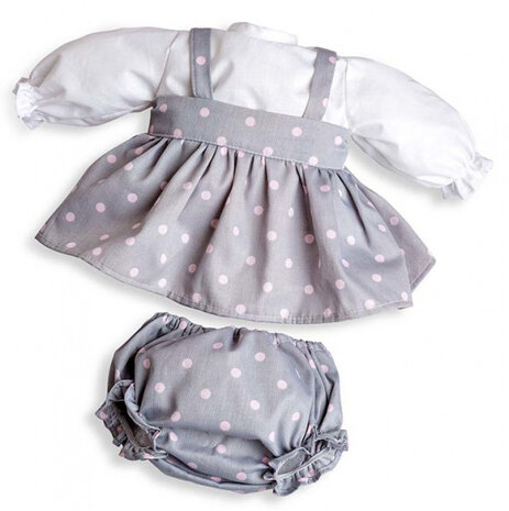 poppenjurk meisjes 45 cm textiel grijs/wit 2-delig