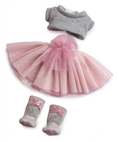 poppenkleding meisjes 35 cm textiel roze/grijs 3-delig