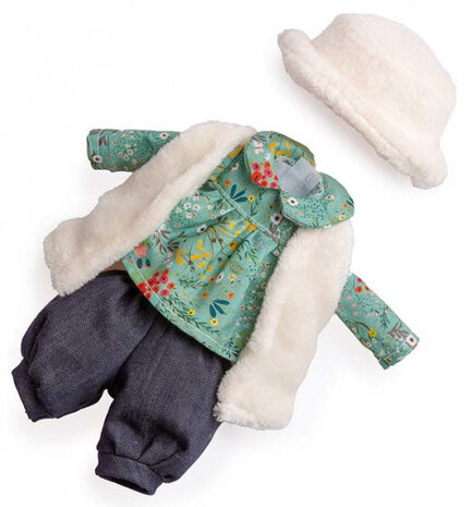 poppenkleding meisjes 35 cm textiel groen/wit 4-delig