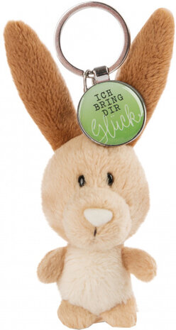 sleutelhanger Ich bringe dir Gl&uuml;ck 7 cm pluche bruin/groen
