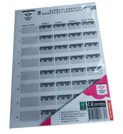 sjoelscoreblok 50 vellen papier wit/zwart
