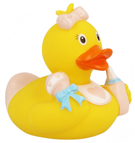 badeend Baby Girl junior 8,5 cm rubber geel/roze/blauw