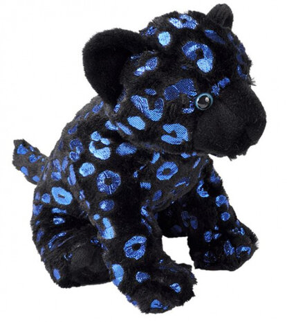 knuffelpanter junior pluche zwart/blauw one-size