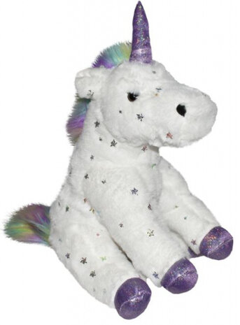 knuffel Unicorn junior 23 cm pluche wit/paars