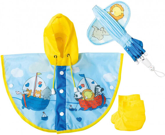 regencape Poppen Zeilen junior 35 cm mesh blauw 3-delig