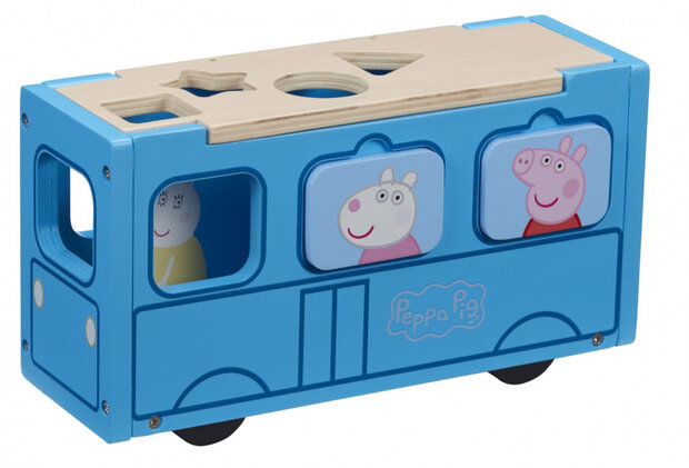 speelgoedbus junior 23,5 x 8 cm hout blauw 11-delig