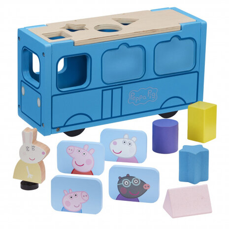 speelgoedbus junior 23,5 x 8 cm hout blauw 11-delig