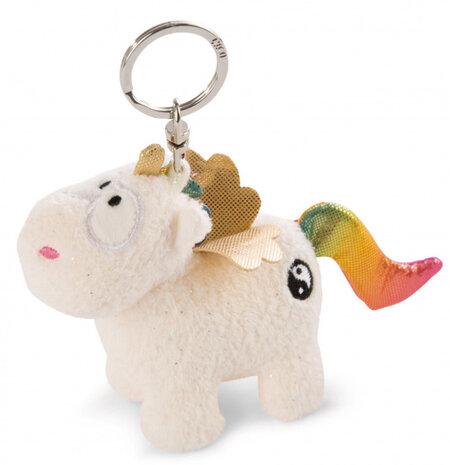 sleutelhanger Unicorn Yang 9 x 10 cm polyester wit/goud