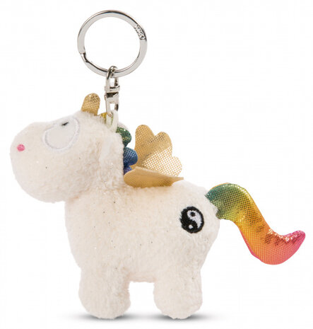 sleutelhanger Unicorn Yang 9 x 10 cm polyester wit/goud