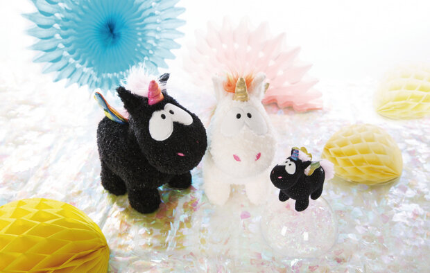 knuffel Unicorn Yin 15 x 13 cm pluche/polyester zwart