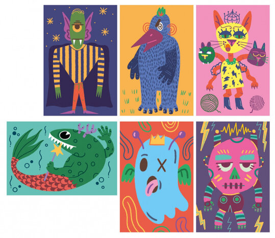 puzzelblokken Monsters junior 7 x 16 x 14 cm 6-delig