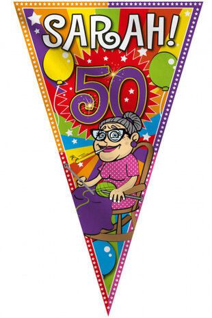 vlag 50 Jaar Sarah knalfeest dames 90 x 150 cm