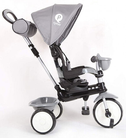 driewieler Comfort 4-in-1 junior staal grijs/zwart
