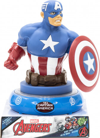 nachtlamp 3D Captain America led junior 15 cm blauw