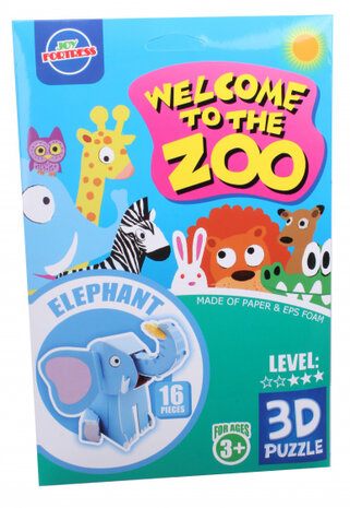 3D-dierenpuzzel olifant lichtblauw 16-delig