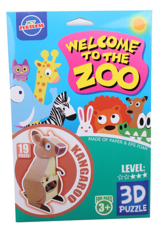3D-dierenpuzzel kangoeroe foam bruin 19-delig