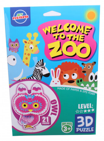 3D-dierenpuzzel uil foam roze 21-delig
