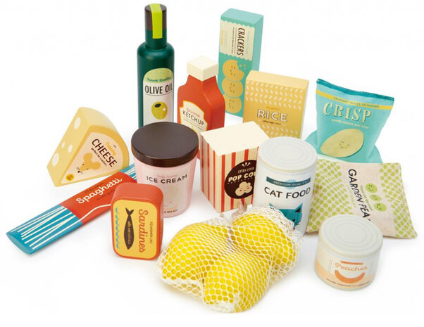 speelgoedeten Grocery Set junior hout 14-delig