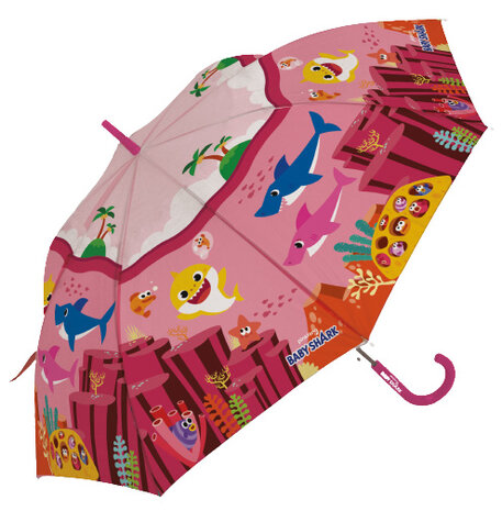 kinderparaplu Baby Shark 40 cm polyester donkerroze