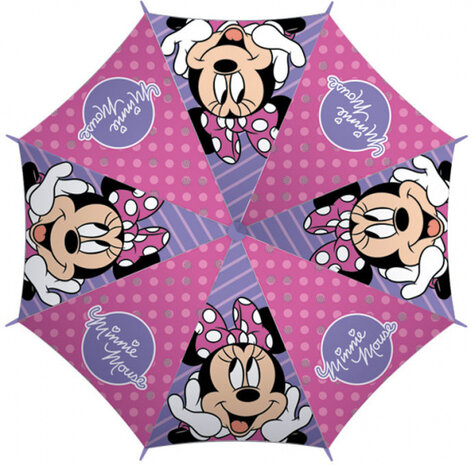 paraplu Minnie Mouse strepen junior 48 cm polyester roze