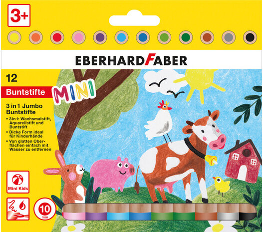 kleurpotloden MiniMaxi 3 in 1 1 cm hout 12 stuks