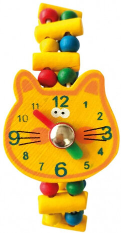 leerhorloge kat junior 5,5 x 3 cm hout geel