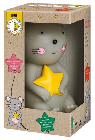 nachtlampje muis met timer USB 9,3 x 15 cm grijs/geel