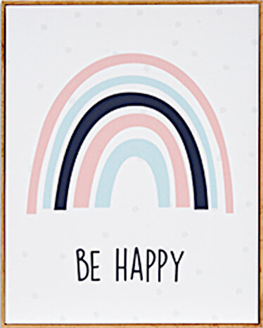 schilderij Be Happy 50 x 40 cm hout lichtroze/wit