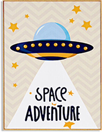 schilderij Space Adventure 80 x 60 cm hout lichtbruin