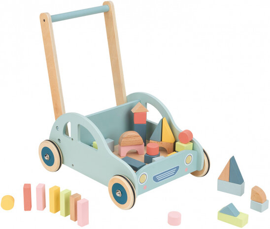 loopwagen blokken 39,8 x 45,3 cm hout blauw