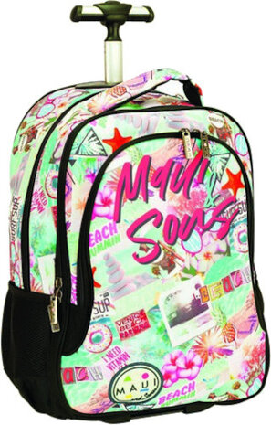 trolleyrugzak 28 liter 48 cm polyester groen/roze