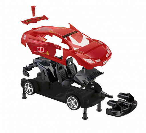 bouwpakket raceauto junior pull-back 24 cm rood 36-delig