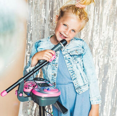 podiummicrofoon Kidi Super Star 130 cm roze/zwart