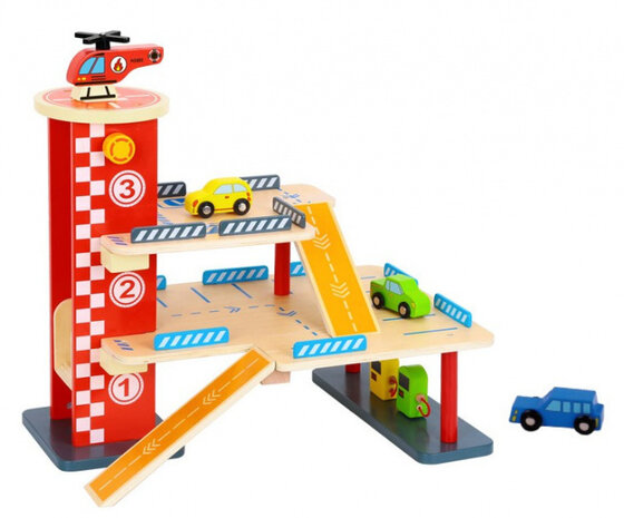 parkeergarage junior 45 x 37 cm hout rood 16-delig