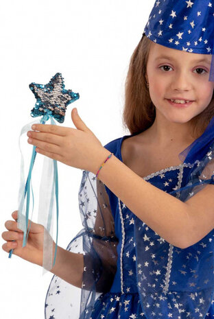 tovtoverstafje Elfje meisjes pailletten blauw/zilver