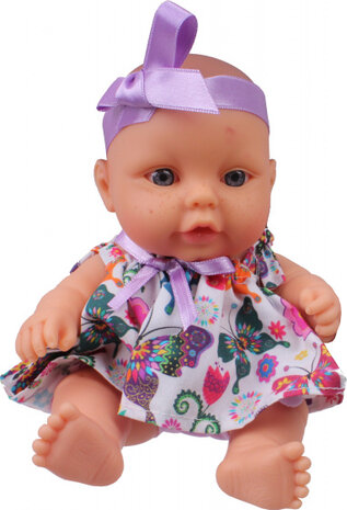 babypop 22 cm meisjes vinyl/textiel lila/groen/wit