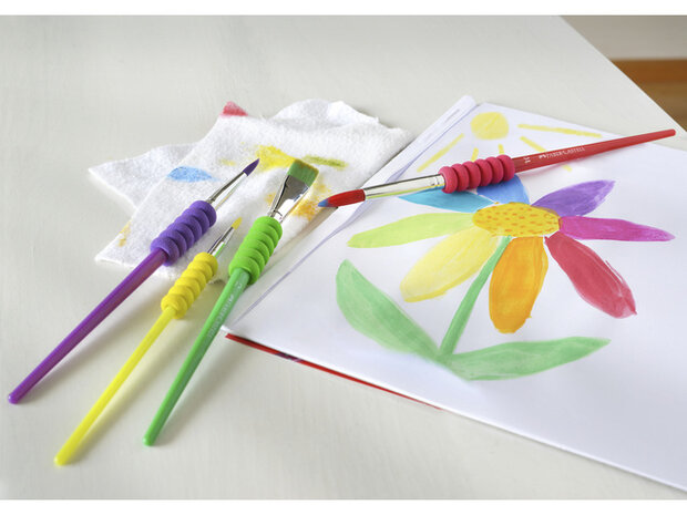 verfpenselen junior rood/geel/paars/groen 4 stuks