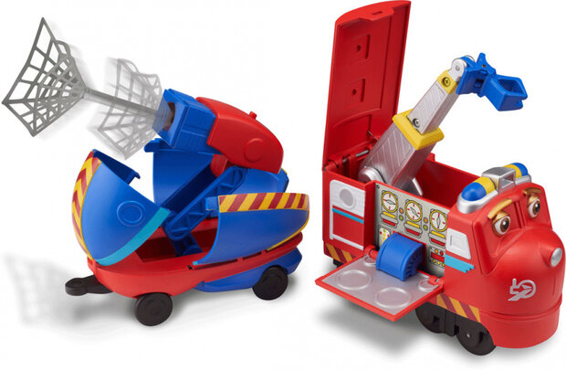trein Pop &amp; Transform Rescue 22,9 cm rood/blauw