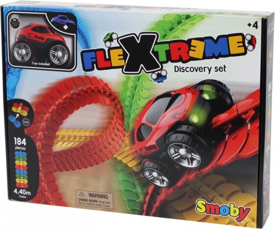 racebaanset FleXtreme Discovery 4,4 m rood/blauw 190-delig