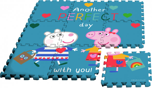 vloerpuzzel Peppa Pig 90 cm foam blauw 9-delig