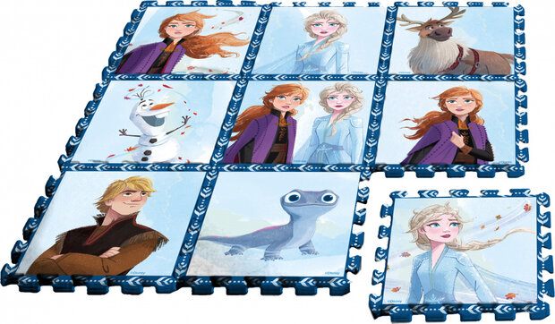 vloerpuzzel Frozen II junior 90 cm foam blauw 9-delig